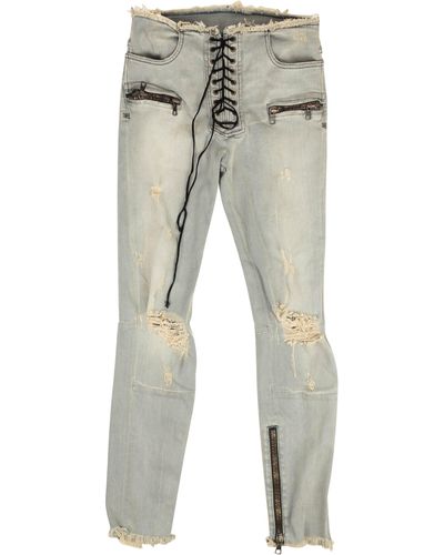 Unravel Project Distressed Denim Lace Up Skinny Jeans - Gray