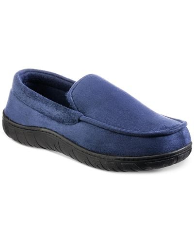 Totes Faux Suede Faux Fur Lined Loafer Slippers - Blue