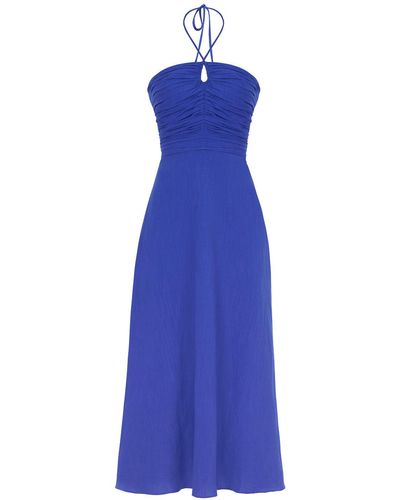 Nocturne Draped Linen Dress - Blue
