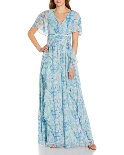 Adrianna Papell Chiffon Long Evening Dress - Blue