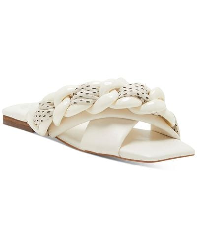 Vince Camuto Azori Leather Square Toe Slide Sandals - White
