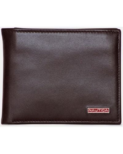 Nautica Leather Bifold Passcase Wallet - Brown