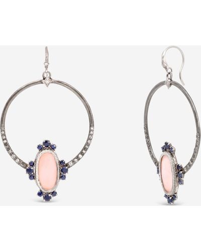 Armenta Sterling Silver And 14k Gold, Peach Mother Of Pearl And Blue Sapphire Hoops Earrings - Metallic