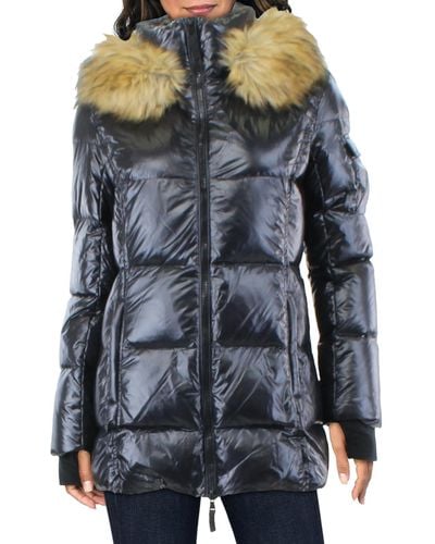 Aqua Faux Fur Midi Puffer Jacket - Gray