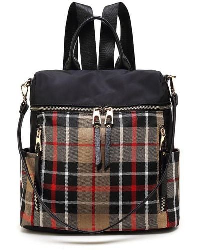 MKF Collection by Mia K Nishi Nylon Plaid Backpack For - Black