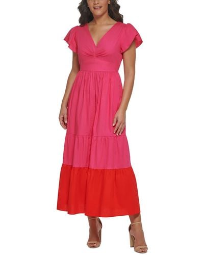 Kensie Flutter Sleeve Long Maxi Dress - Red