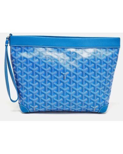 Goyard Ine Coated Canvas And Leather Conti Pouch - Blue