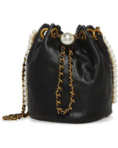 Betsey Johnson Faux Leather Embellished Bucket Handbag - Black
