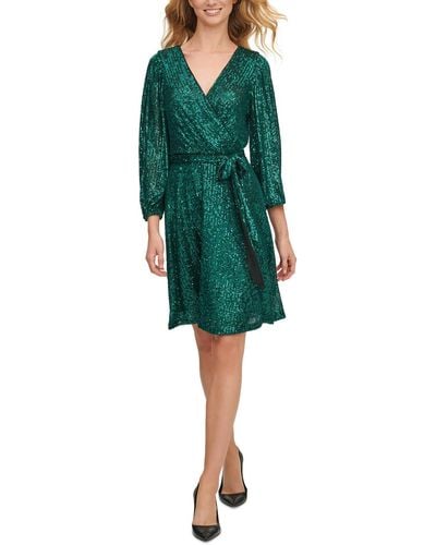 DKNY Sequined V-neck Cocktail And Party Dress - Green