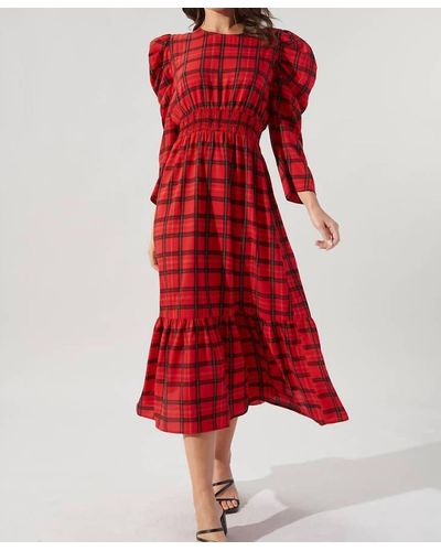 Sugarlips Plaid Drape Sleeve Cutout Dress - Red