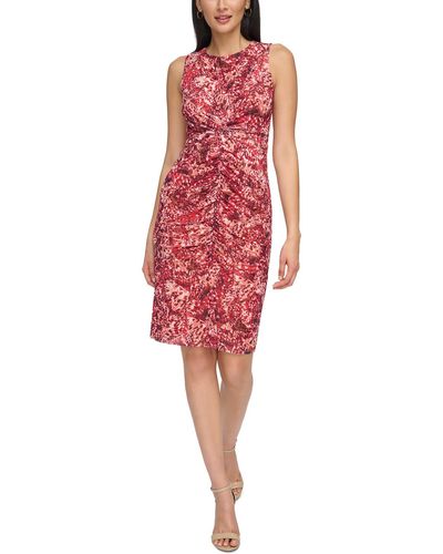 Vince Camuto Knee Length Ruched Sheath Dress - Red