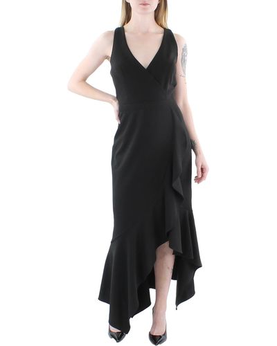 Xscape Crepe V Neck Evening Dress - Black