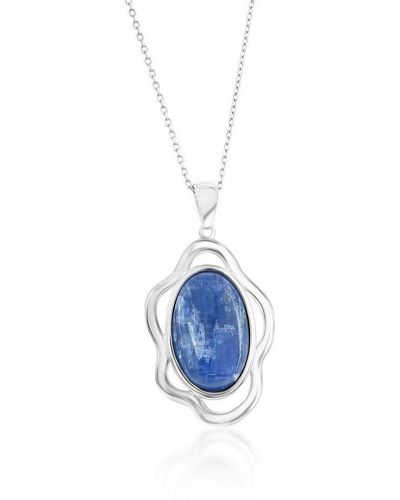 Simona Sterling Silver Oval Kyanite Wavy Design Pendant Necklace - Blue