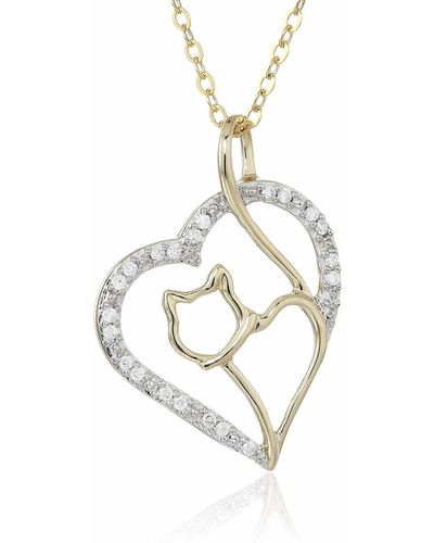 Vir Jewels 1/10 Cttw Diamond Cat And Heart Pendant 14k Gold 18 Inch Chain - Metallic