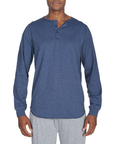 Unsimply Stitched Poly Viscose Long Sleeve Henley - Blue