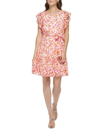 DKNY Floral Print Short Wear To Work Dress - Red