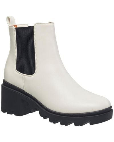 French Connection Faux Leather lugged Sole Chelsea Boots - White