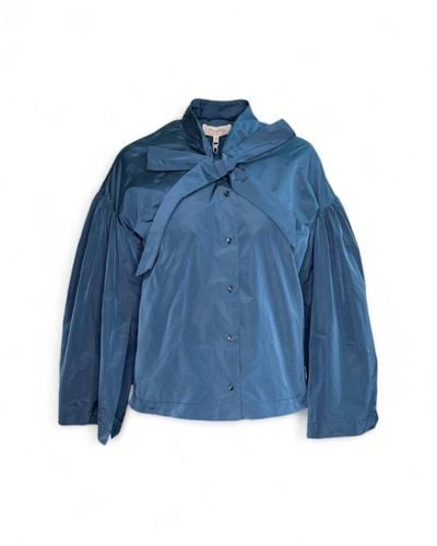 Psophia Taffeta Shirt With Bell Sleeves - Blue