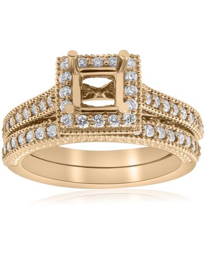Pompeii3 Yellow Gold Princess Cut Diamond Princess Cut Halo Engagement Ring Semi Mount - Metallic