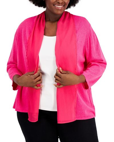 Kasper Plus Knit Open-front Cardigan Sweater - Pink