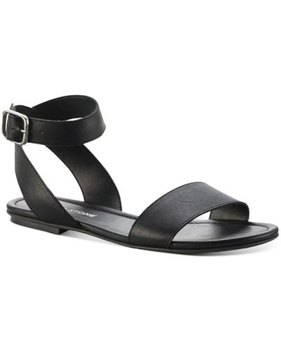 Sun & Stone Miiah Faux Leather Ankle Buckle Flat Sandals - Black