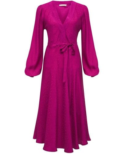 Gold Hawk Jacquard V-neck Dress - Purple