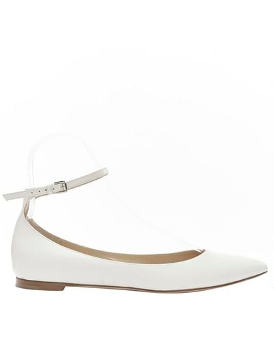 Gianvito Rossi Leather Skinny Ankle Strap Pointy Flats - White
