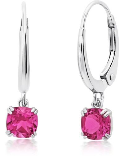 Nicole Miller 10k White Or Yellow Gold Cushion Cut 5mm Gemstone Dangle Lever Back Earrings - Pink