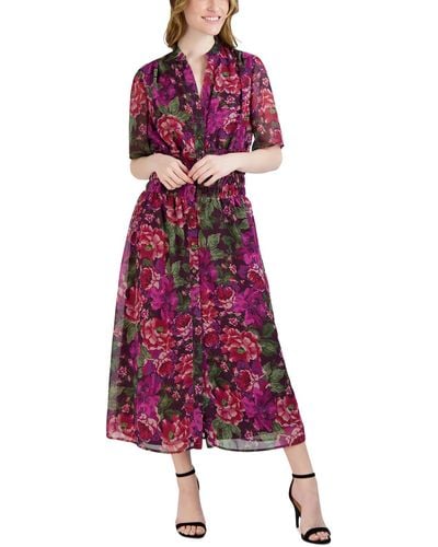 Donna Ricco Floral Print Chiffon Shirtdress - Purple