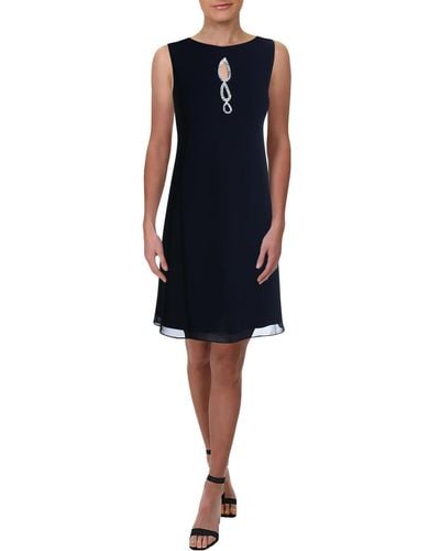 SLNY Chiffon Embellished Cocktail Dress - Blue