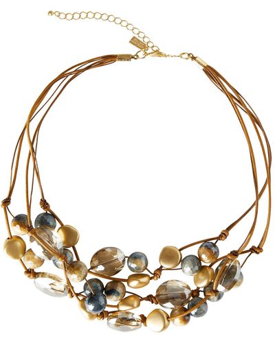 Misook Handmade Multi-cord Matte Plate Mixed Crystal & Tiger Eye Layered Necklace - Metallic