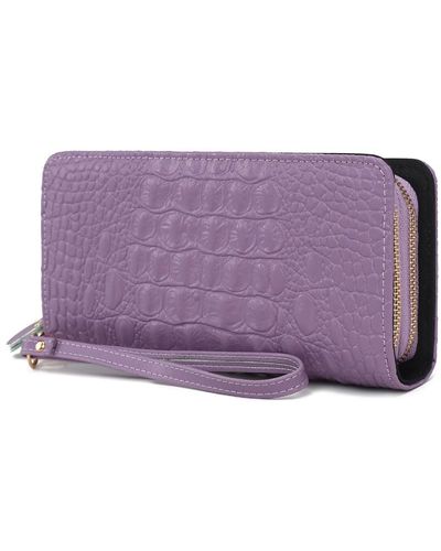 MKF Collection by Mia K Eve Genuine Leather Crocodile-embossed Wristlet Wallet By Mia K. - Purple