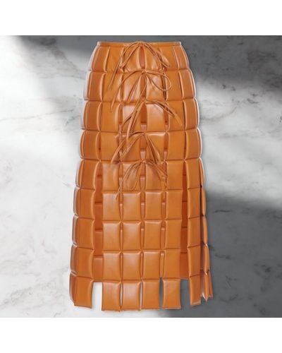 A.W.A.K.E. MODE Vegan Leather Textured Pencil Skirt - Orange