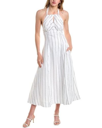 Nicholas Isadora Keyhole Halter Linen-blend Midi Dress - White