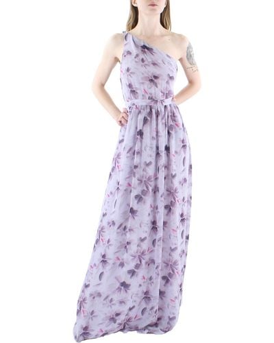Donna Karan Lush Life Chiffon One Shoulder Evening Dress - Purple