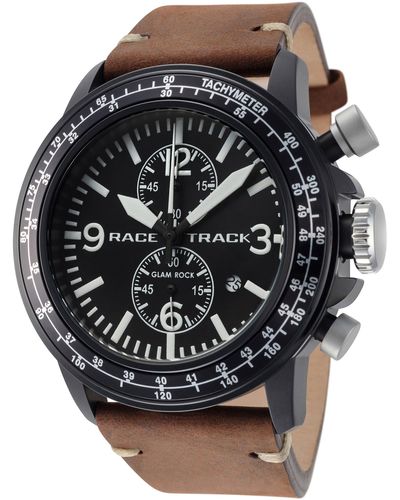 Glamrocks Jewelry Racetrack Action Tachymeter 46mm Quartz Watch - Black