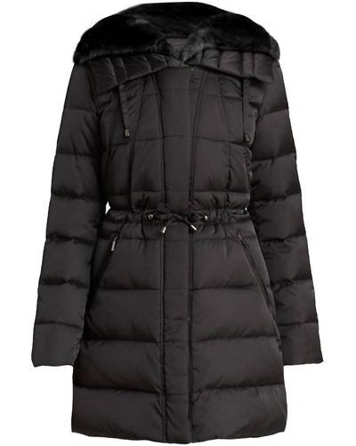 Laundry by Shelli Segal Quilted Faux Fur Puffer Jacket Coat - Black