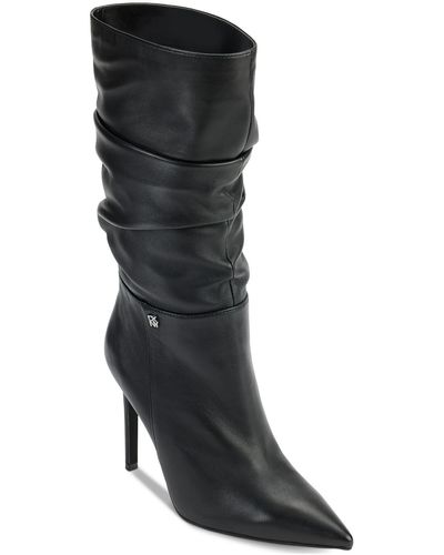 DKNY Maliza Leather Slouchy Mid-calf Boots - Black