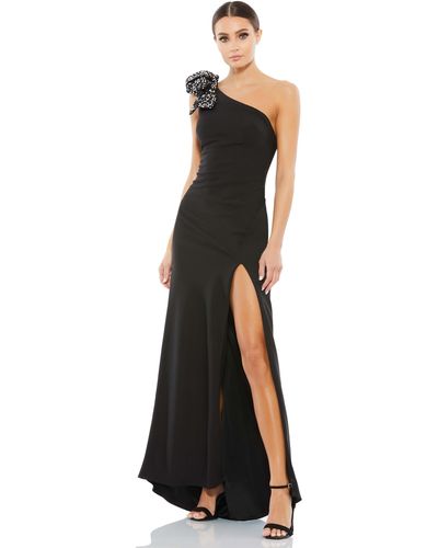 Ieena for Mac Duggal Sequined Bow One Shoulder Gown - Black