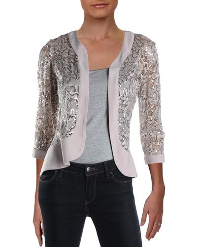 R & M Richards Lace 3/4 Sleeves Open-front Blazer - White