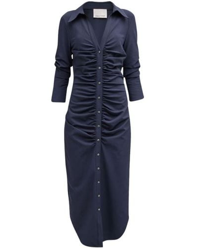 Cinq À Sept Elina Button Down Ruched Midi Shirt Dress Navy - Blue