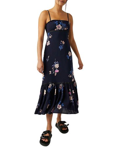 Free People Midi Peplum Midi Dress - Blue