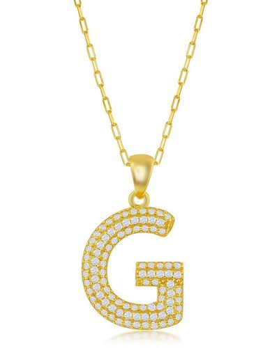 Simona Sterilng Silver Icro Pave Cz 'j' Block Initial W/ Paperclip Chain - Gold Plated - Metallic