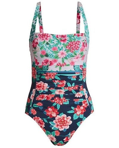 Johnny Was Japer Ruched One Piece Swimsuit Floral Print Swimsuit - Black