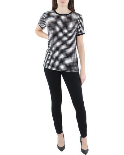 Anne Klein Polka Dot Faux Back Buttons Pullover Top - Gray