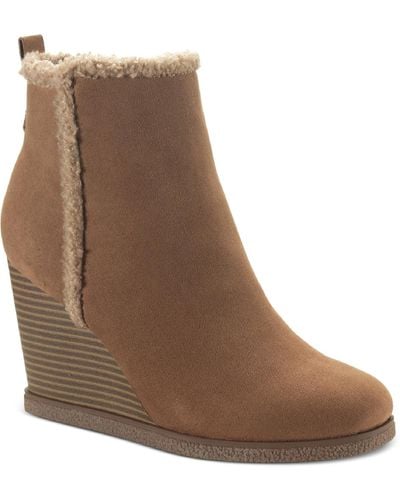 Sun & Stone Camillia F Faux Suede Ankle Wedge Boots - Brown
