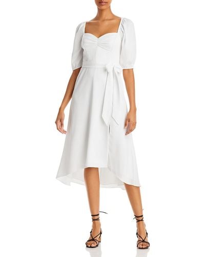 Aqua Puff Sleeve A-line Midi Dress - White