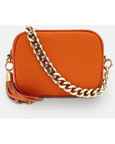 Apatchy London Leather Crossbody Bag With Gold Chain Strap - Orange