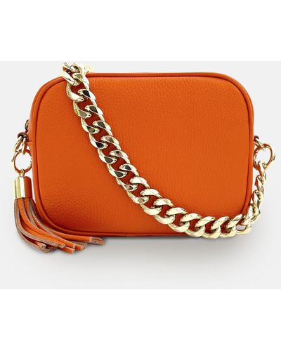 Apatchy London Leather Crossbody Bag With Gold Chain Strap - Orange