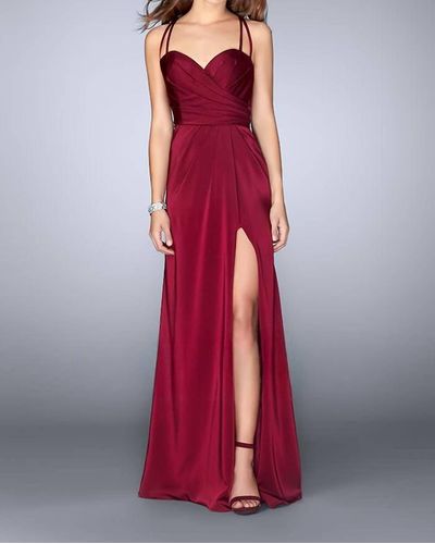 La Femme Gathe Jersey Dress With A Side Slit - Red